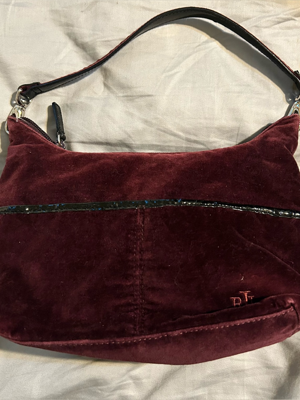 Y2K Ralph Lauren vintage Burgundy Velvet Shoulder Bag with Gloss Trim